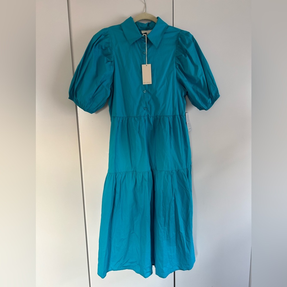 New Melloday Women Summer Vacation Dress Blue Shirt Button Down Size XS